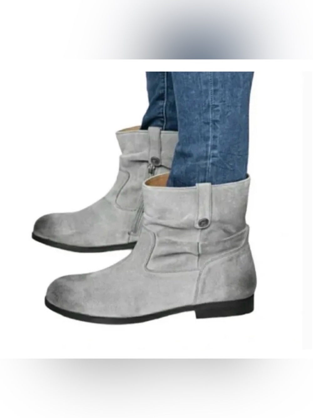 Birkenstock “Sarina” Waxed/Weathered Grey Suede Boots Side Zipper cute w/Jeans!